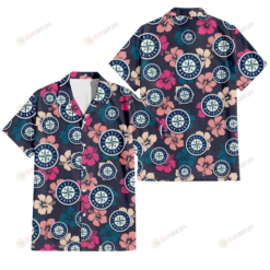 Seattle Mariners Colorful Hibiscus Black Background 3D Hawaiian Shirt