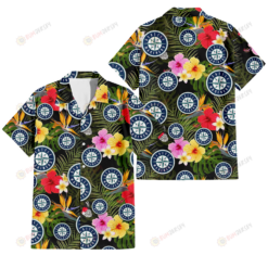 Seattle Mariners Colorful Hibiscus Green Leaf Back Background 3D Hawaiian Shirt