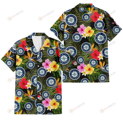 Seattle Mariners Colorful Hibiscus Green Leaf Back Background 3D Hawaiian Shirt