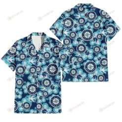 Seattle Mariners Dark Turquoise Hibiscus Navy Background 3D Hawaiian Shirt