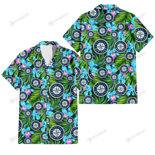 Seattle Mariners Electro Color Hibiscus Black Background 3D Hawaiian Shirt