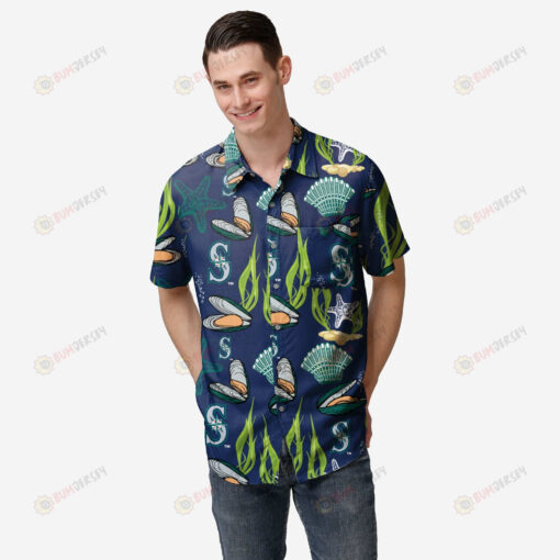 Seattle Mariners Floral Button Up Hawaiian Shirt