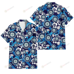 Seattle Mariners Light Blue Hibiscus Banana Leaf Navy Background 3D Hawaiian Shirt