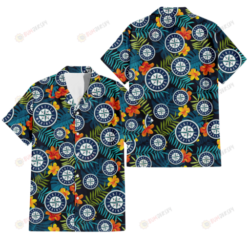 Seattle Mariners Orange Yellow Green Leaf Black Background 3D Hawaiian Shirt