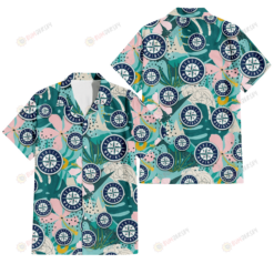 Seattle Mariners Pastel Hibiscus Palm Leaf Tiny Dot Green Background 3D Hawaiian Shirt