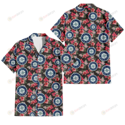 Seattle Mariners Pink Hibiscus Orchid Brown Background 3D Hawaiian Shirt