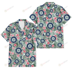 Seattle Mariners Pink Hibiscus Porcelain Flower Tropical Leaf White Background 3D Hawaiian Shirt