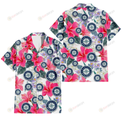 Seattle Mariners Pink Hibiscus White Orchid White Background 3D Hawaiian Shirt