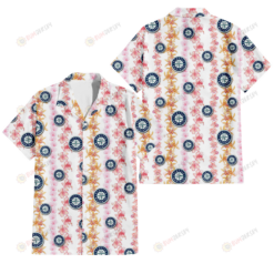 Seattle Mariners Pink Hibiscus Yellow Pink Orchid White Background 3D Hawaiian Shirt