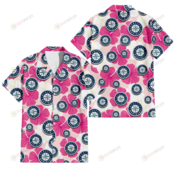 Seattle Mariners Pink White Hibiscus Misty Rose Background 3D Hawaiian Shirt