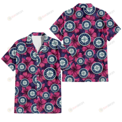 Seattle Mariners Plum Vilolet Hibiscus Dark Navy Leaf Black 3D Hawaiian Shirt