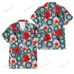 Seattle Mariners Red Coral Hibiscus White Porcelain Flower Banana Leaf 3D Hawaiian Shirt