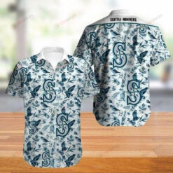 Seattle Mariners Short Sleeve Curved Hawaiian Shirt On White Green