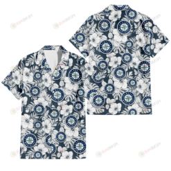 Seattle Mariners Sketch Hibiscus Leaf Dark Gray Background 3D Hawaiian Shirt