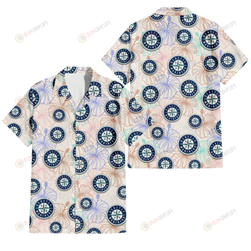 Seattle Mariners Sketch Pastel Hibiscus Beige Background 3D Hawaiian Shirt