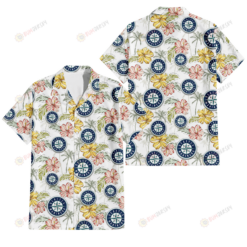 Seattle Mariners Sketch Red Yellow Coconut Tree White Background 3D Hawaiian Shirt