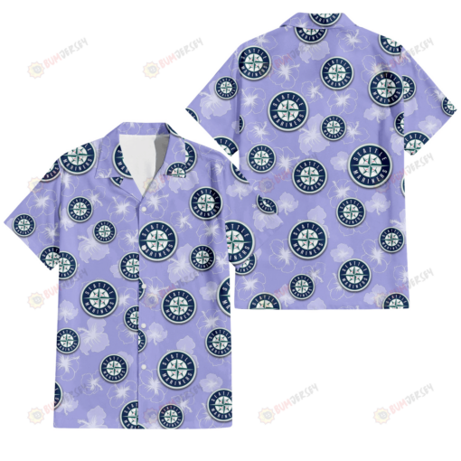 Seattle Mariners Sketch White Hibiscus Violet Background 3D Hawaiian Shirt