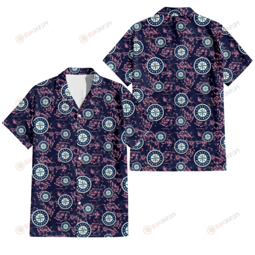 Seattle Mariners Thistle Sketch Hibiscus Dark Slate Blue Background 3D Hawaiian Shirt