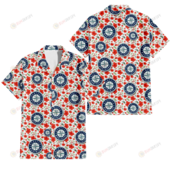 Seattle Mariners Tiny Red Hibiscus Green Leaf White Cube Background 3D Hawaiian Shirt