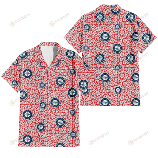 Seattle Mariners Tiny White Hibiscus Pattern Red Background 3D Hawaiian Shirt