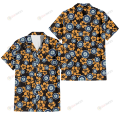 Seattle Mariners Tiny Yellow Hibiscus Black Background 3D Hawaiian Shirt