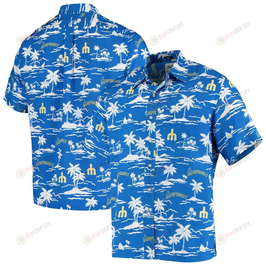 Seattle Mariners Vintage Short Sleeve Button-Up Hawaiian Shirt - Royal