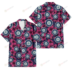 Seattle Mariners Violet Red Blue Leaf Black Background 3D Hawaiian Shirt