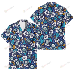 Seattle Mariners White Hibiscus Ceramic Style Navy Background 3D Hawaiian Shirt