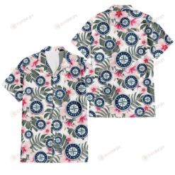 Seattle Mariners White Hibiscus Green Leaf White Background 3D Hawaiian Shirt