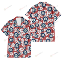 Seattle Mariners White Hibiscus Indian Red Background 3D Hawaiian Shirt