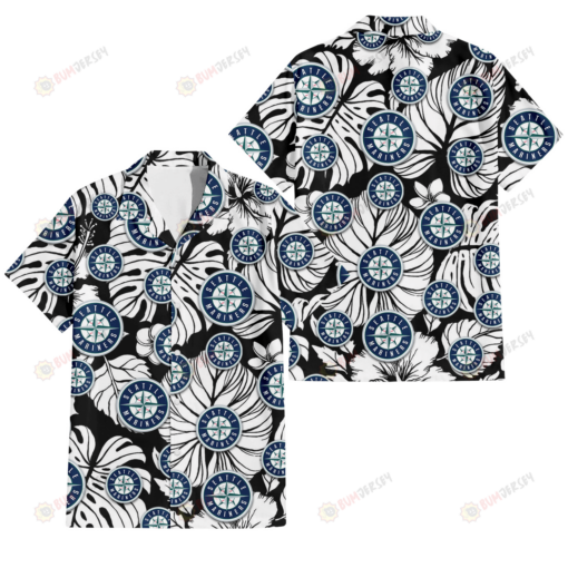 Seattle Mariners White Hibiscus Porcelain Flower Palm Leaf Black 3D Hawaiian Shirt