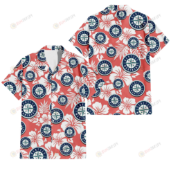 Seattle Mariners White Hibiscus Salmon Background 3D Hawaiian Shirt