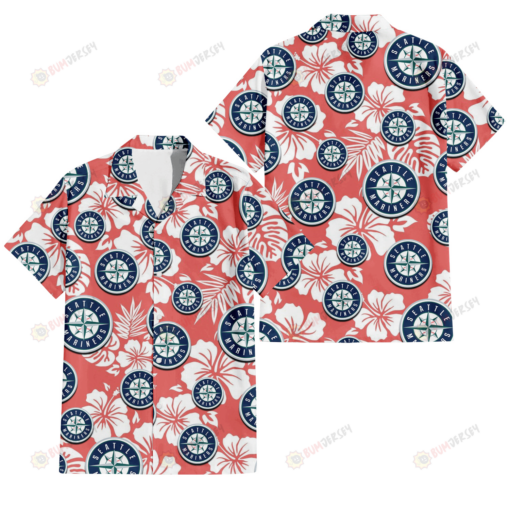 Seattle Mariners White Hibiscus Salmon Background 3D Hawaiian Shirt