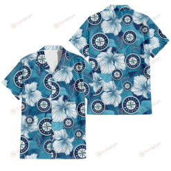 Seattle Mariners White Hibiscus Turquoise Banana Leaf Navy Background 3D Hawaiian Shirt