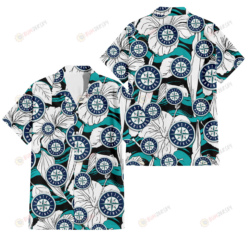 Seattle Mariners White Hibiscus Turquoise Wave Black Background 3D Hawaiian Shirt