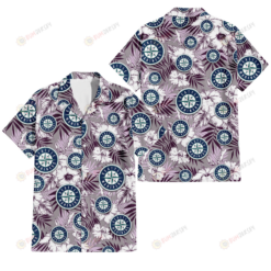 Seattle Mariners White Hibiscus Violet Leaves Light Grey Background 3D Hawaiian Shirt