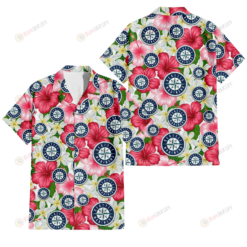 Seattle Mariners White Porcelain Flower Pink Hibiscus White Background 3D Hawaiian Shirt