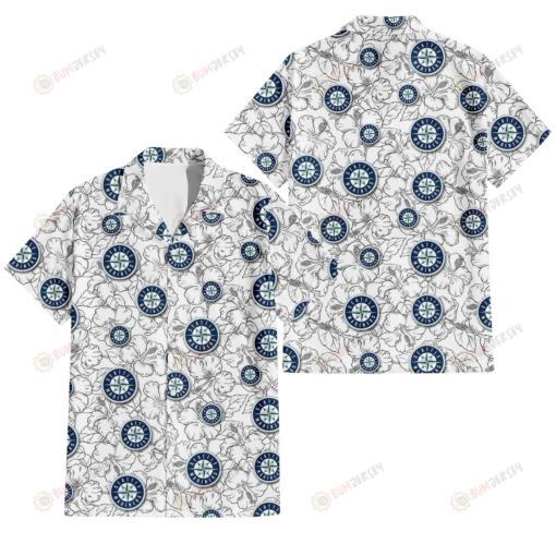 Seattle Mariners White Sketch Hibiscus Pattern White Background 3D Hawaiian Shirt