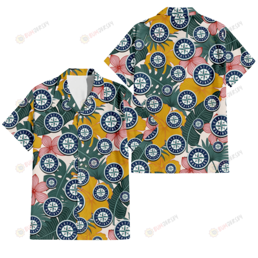 Seattle Mariners Yellow Hibiscus Green Banana Leaf Pink Porcelain Flower 3D Hawaiian Shirt