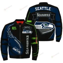 Seattle Seahawk Eagles Pattern Bomber Jacket - Navy Blue And Black