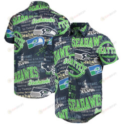 Seattle Seahawks College Navy Thematic Button-Up Hawaiian Shirt