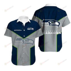 Seattle Seahawks Curved Hawaiian Shirt Team Logo Pattern in Grey and Navy