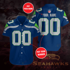 Seattle Seahawks Custom Name And Number Curved Hawaiian Shirt In Blue