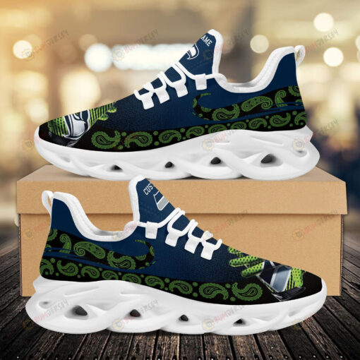 Seattle Seahawks Custom Name Logo Pattern 3D Max Soul Sneaker Shoes In Blue And Black