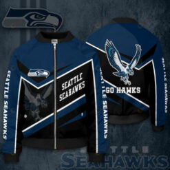 Seattle Seahawks Eagle Pattern Bomber Jacket - Navy Blue