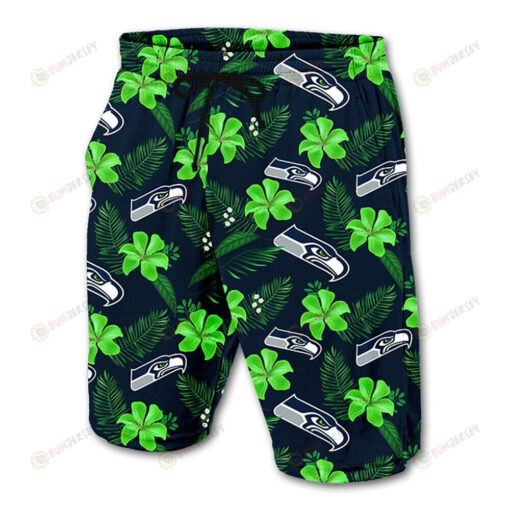 Seattle Seahawks Leaf & Floral Pattern Hawaiian Summer Shorts Men Shorts In Green - Print Shorts