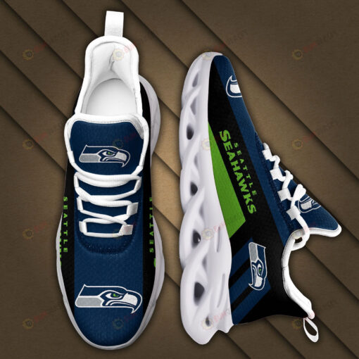 Seattle Seahawks Logo Black Stripe Pattern 3D Max Soul Sneaker Shoes In Navy Blue