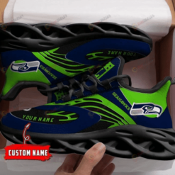 Seattle Seahawks Logo Blue Green Curve Line Custom Name 3D Max Soul Sneaker Shoes