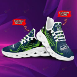 Seattle Seahawks Logo Blue Green Custom Name 3D Max Soul Sneaker Shoes