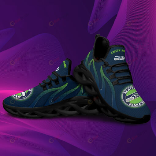 Seattle Seahawks Logo Custom Name Pattern 3D Max Soul Sneaker Shoes In Blue